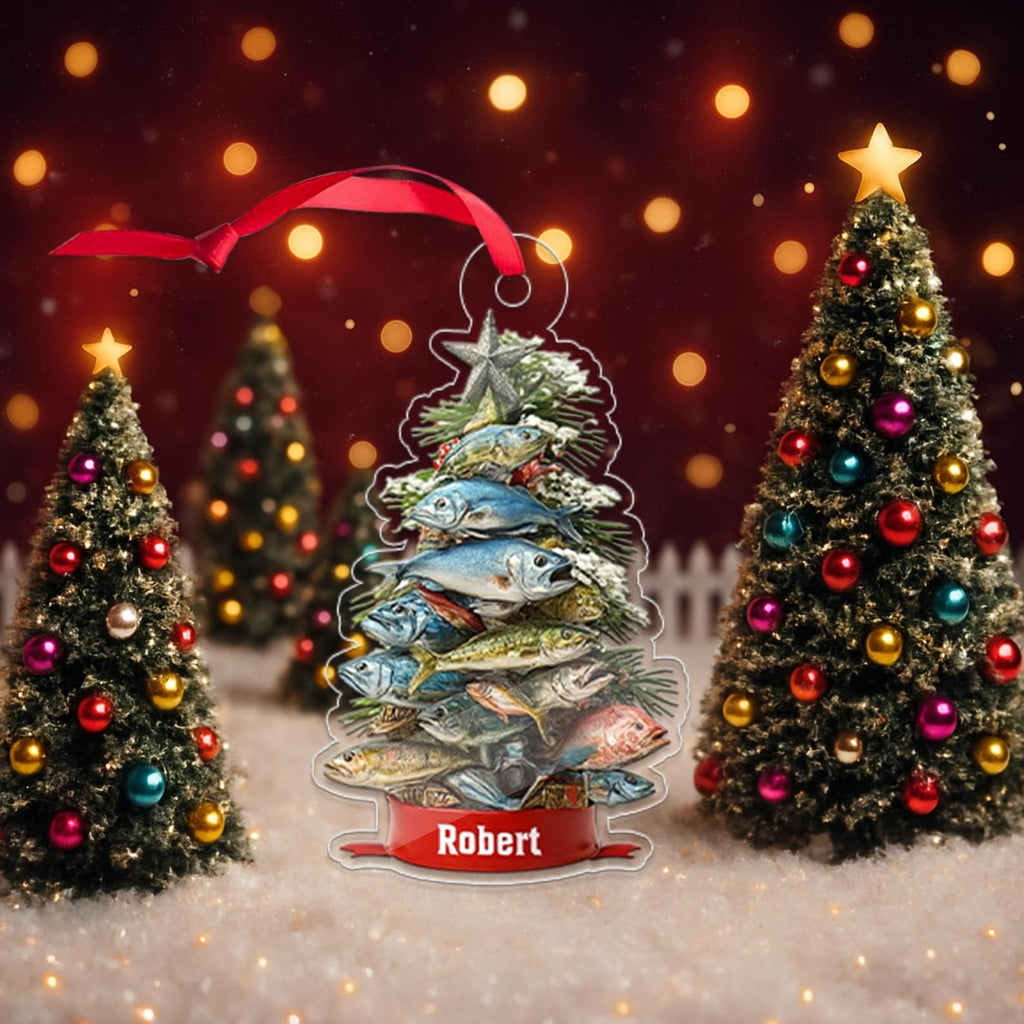 Personalized Fishing Waves Fisherman Acrylic Ornament – Custom Angler Gift, Outdoor Holiday Keepsake, Fishing Lover Christmas Decoration